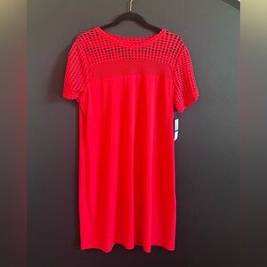 NWT Michael Kors Red Short-Sleeve Crochet Yoke Dress XL